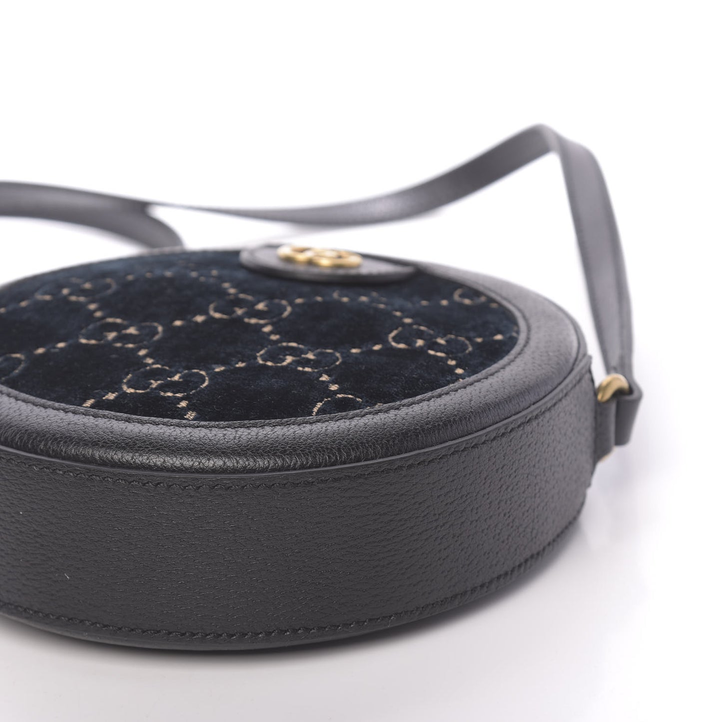 Velvet Calfskin GG Monogram Round Shoulder Bag Blue Beige