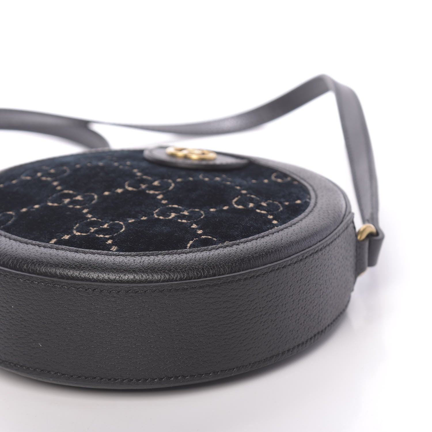 Gucci Velvet Calfskin GG Monogram Round Shoulder Bag Blue Beige 11 of 11