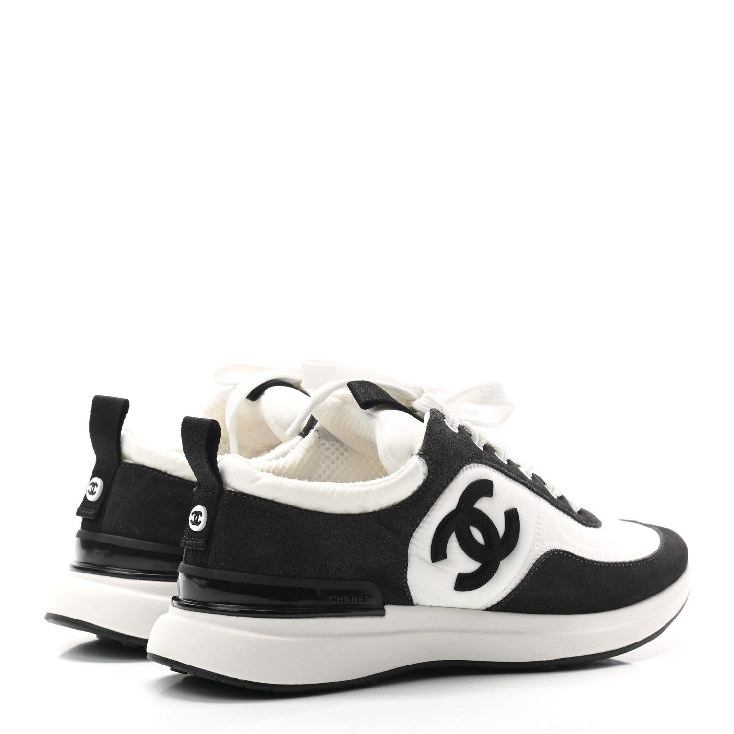 Chanel Nylon Suede Calfskin CC Sneakers 36.5 White Dark Grey 4 of 6