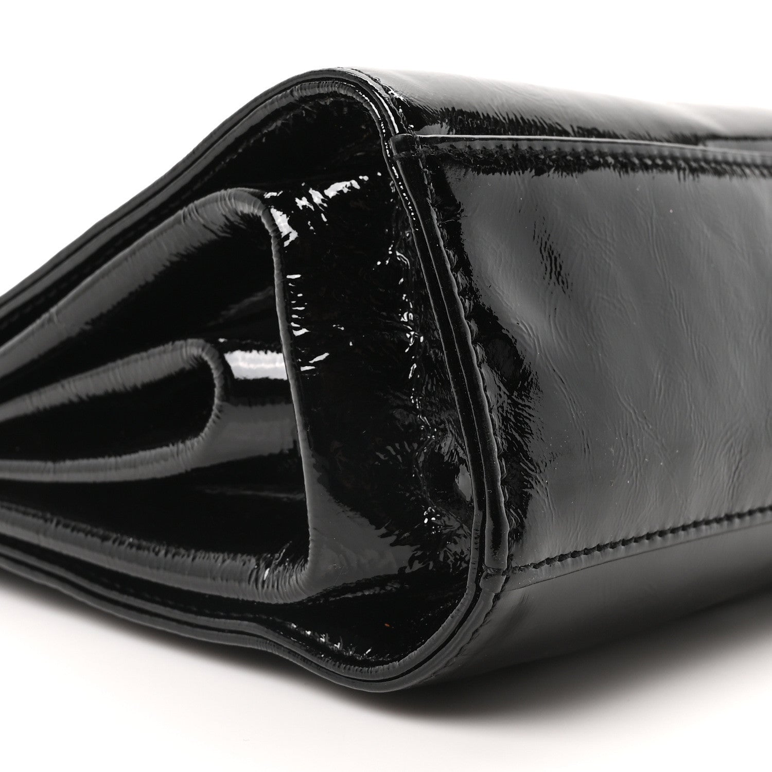 Chanel Patent Mademoiselle Lock Convertible Wrist Clutch Bag Black 9 of 10