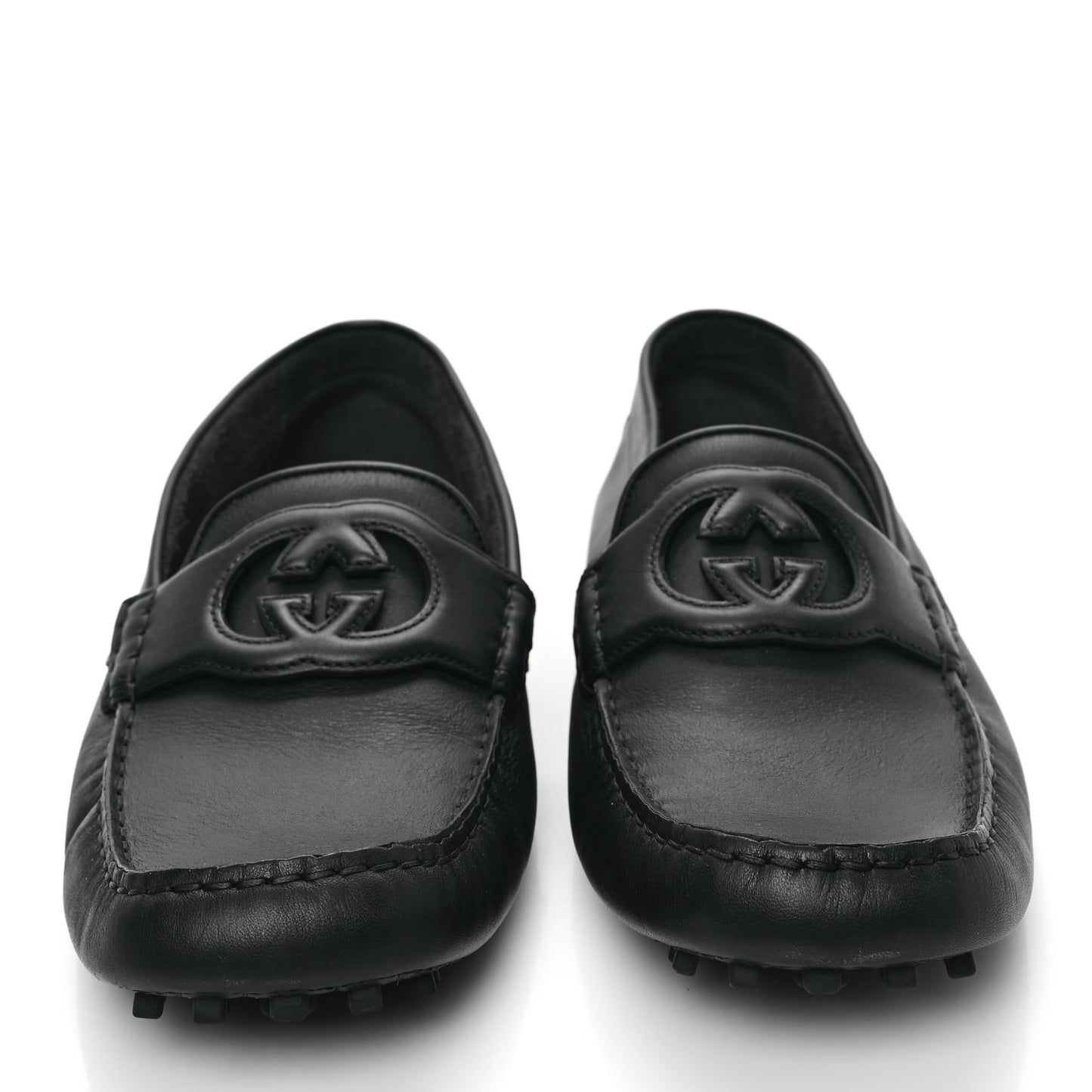 Soft Clove Calfskin Mens Interlocking G Driver Loafers 9.5 Black