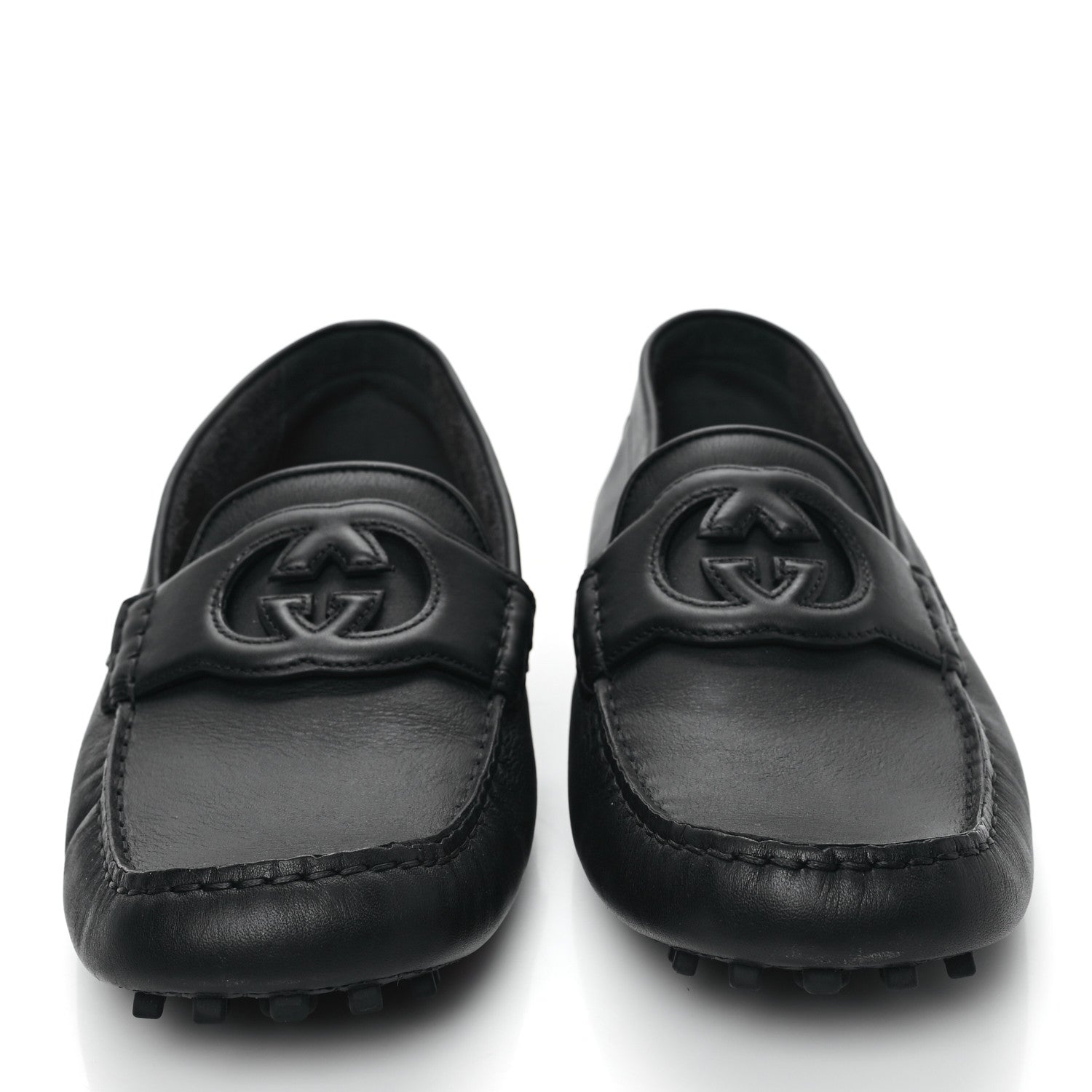 Gucci Soft Clove Calfskin Mens Interlocking G Driver Loafers 9.5 Black 2 of 9