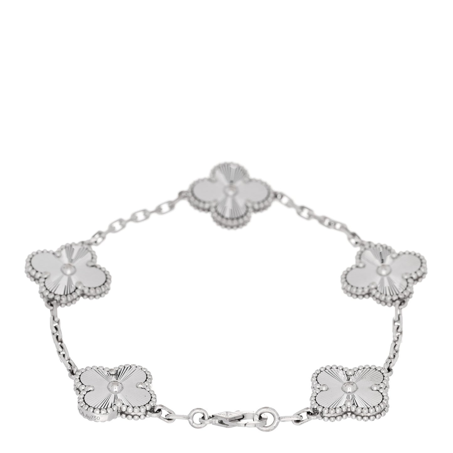 18K White Gold 5 Motifs Guilloche Vintage Alhambra Bracelet