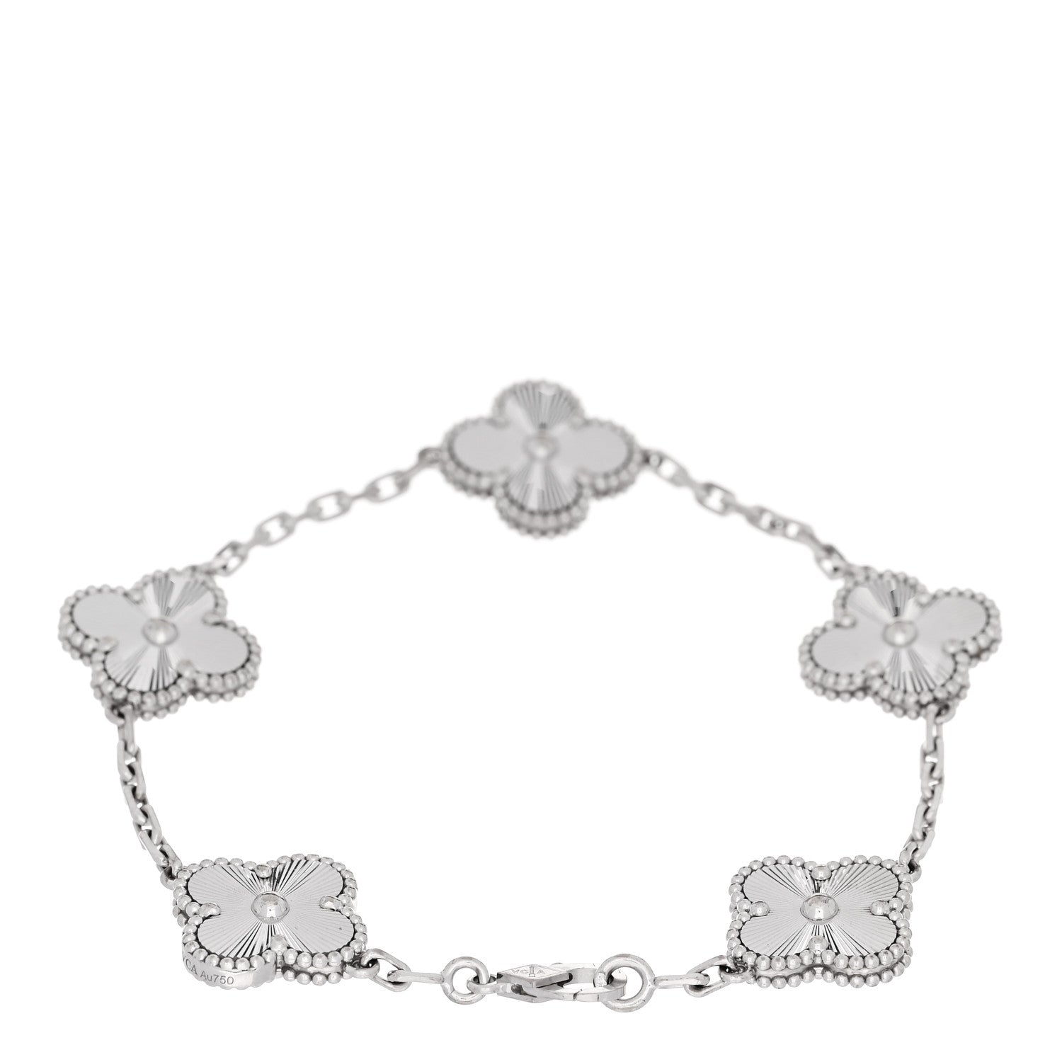 Van Cleef & Arpels 18K White Gold 5 Motifs Guilloche Vintage Alhambra Bracelet 2 of 4