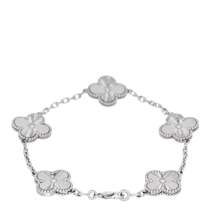 Van Cleef & Arpels 18K White Gold 5 Motifs Guilloche Vintage Alhambra Bracelet 2 of 4