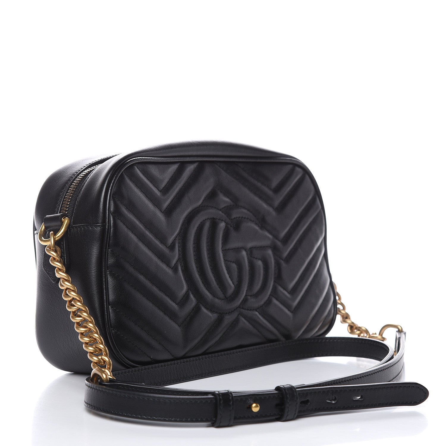 Gucci Calfskin Matelasse Small GG Marmont Chain Shoulder Bag Black 3 of 10