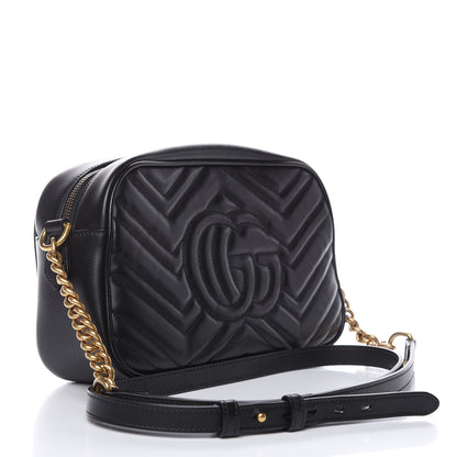 Gucci Calfskin Matelasse Small GG Marmont Chain Shoulder Bag Black 3 of 10