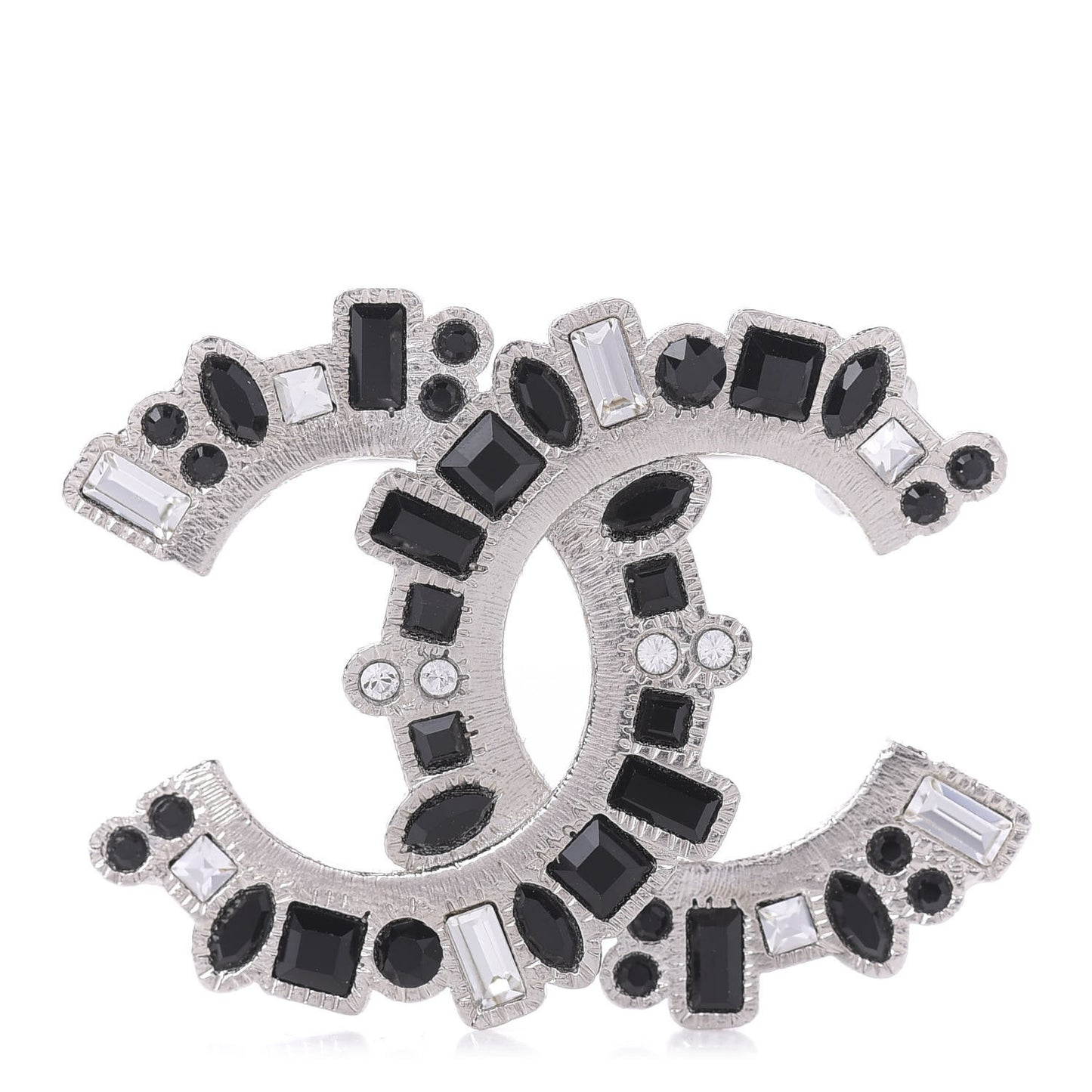 Baguette Crystal CC Brooch Black Silver