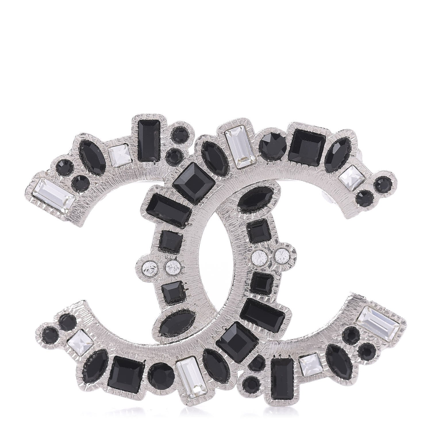 Chanel Baguette Crystal CC Brooch Black Silver 1 of 4