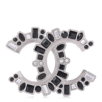 Chanel Baguette Crystal CC Brooch Black Silver 1 of 4