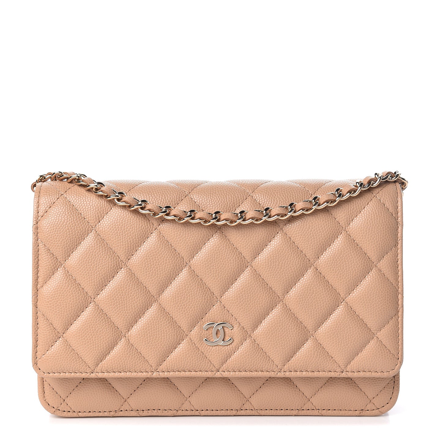 Caviar Quilted Wallet On Chain WOC Beige