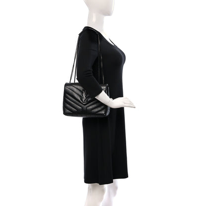 Saint Laurent Calfskin Y Quilted Monogram Monochrome Small Loulou Chain Satchel Black 2 of 9
