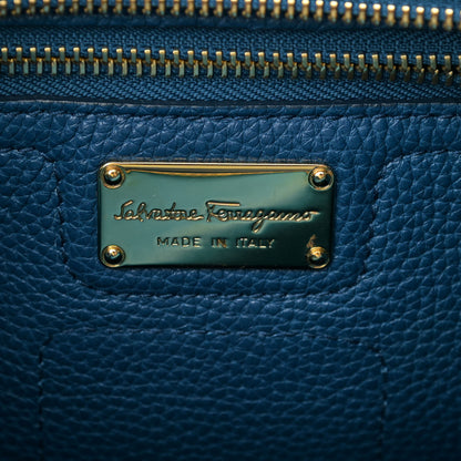 Salvatore Ferragamo Hammered Calfskin Double Handle Small Amy Tote Blue 6 of 10