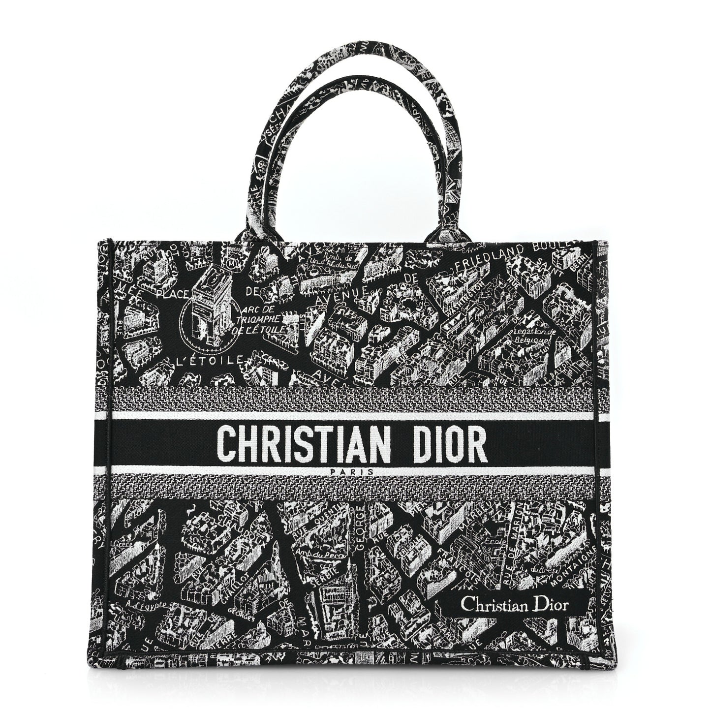 Canvas Embroidered Large Plan De Paris Book Tote Black White