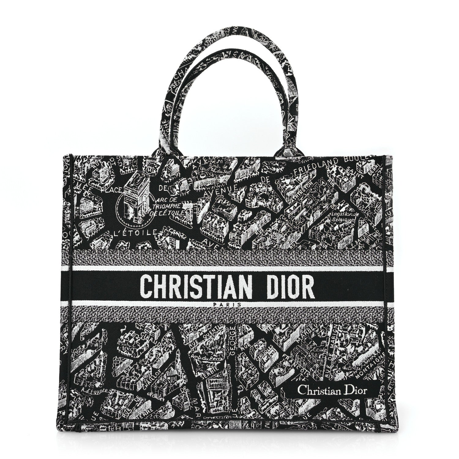 Christian Dior Canvas Embroidered Large Plan De Paris Book Tote Black White 1 of 14