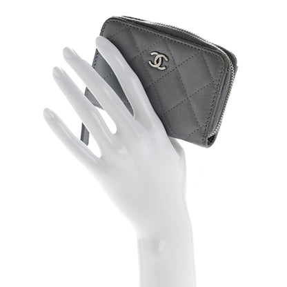 Chanel Metallic Lambskin Quilted Zip Around Coin Purse Wallet Silver 2 of 11