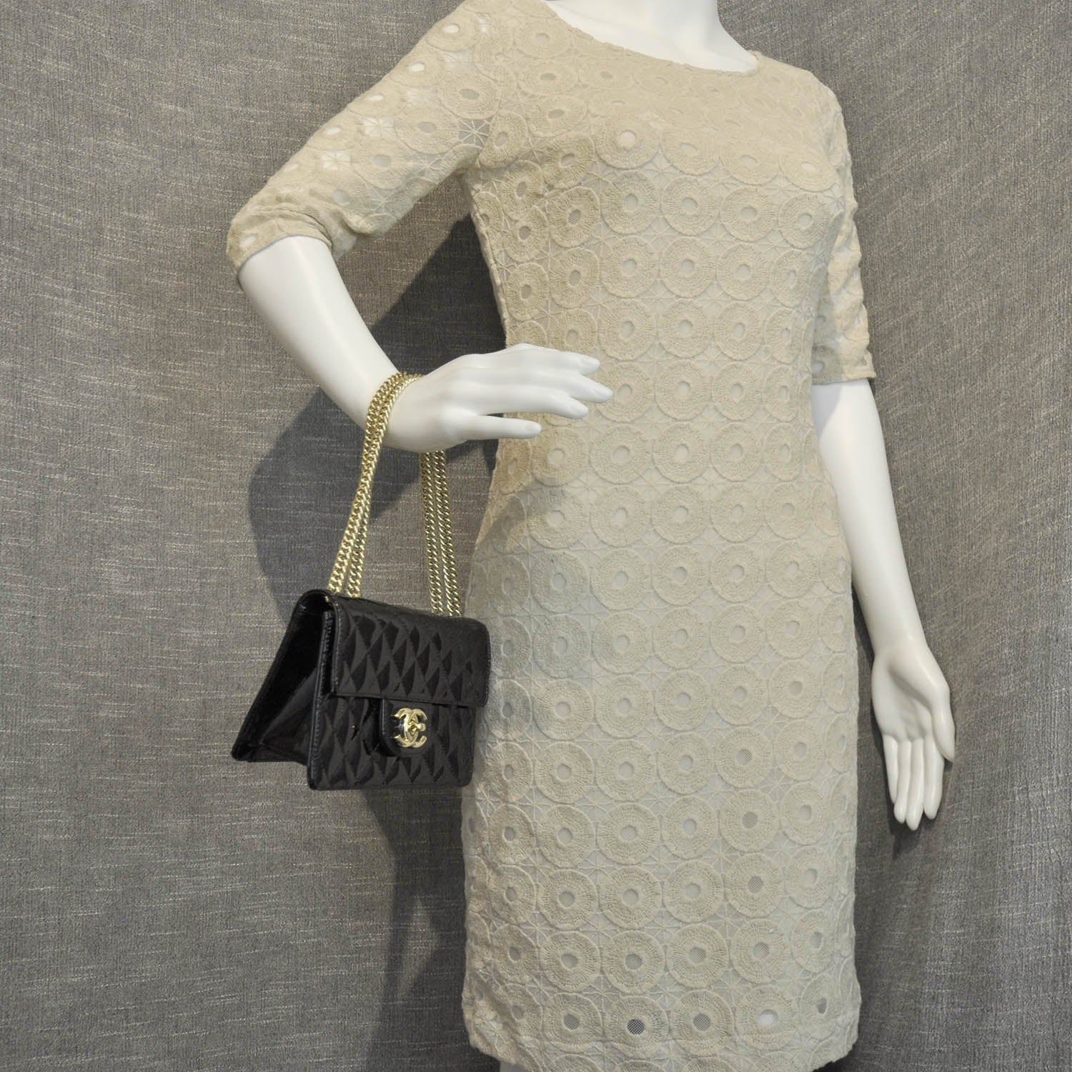 Chanel Patent Quilted Sparkle Glitter Evening Flap Black 2 of 9