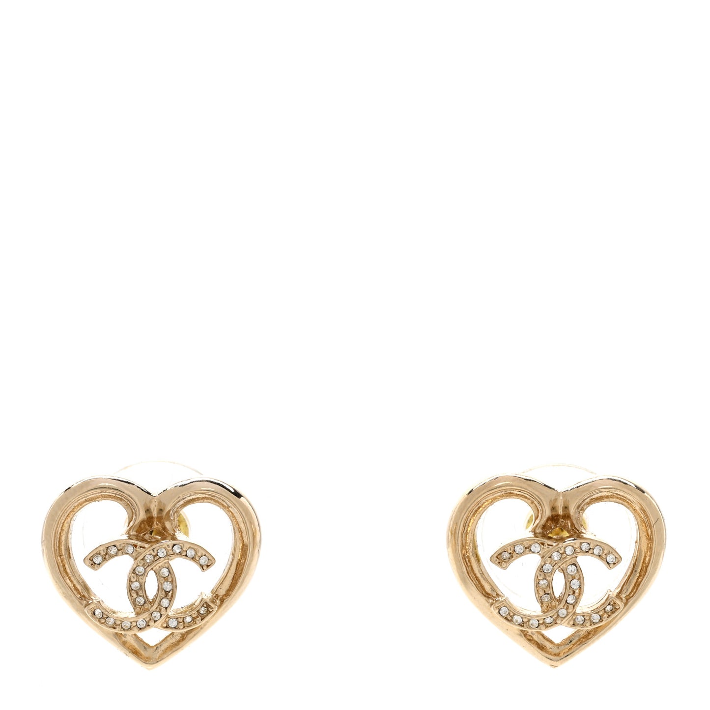 Metal Crystal CC Logo Heart Earrings Gold
