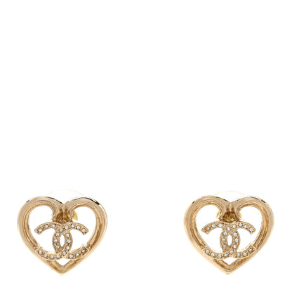 Chanel Metal Crystal CC Logo Heart Earrings Gold 1 of 4