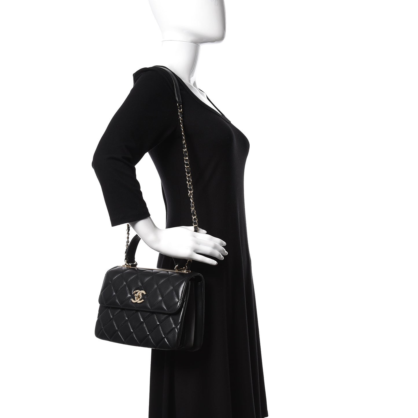 Lambskin Quilted Small Trendy CC Dual Handle Flap Bag Black
