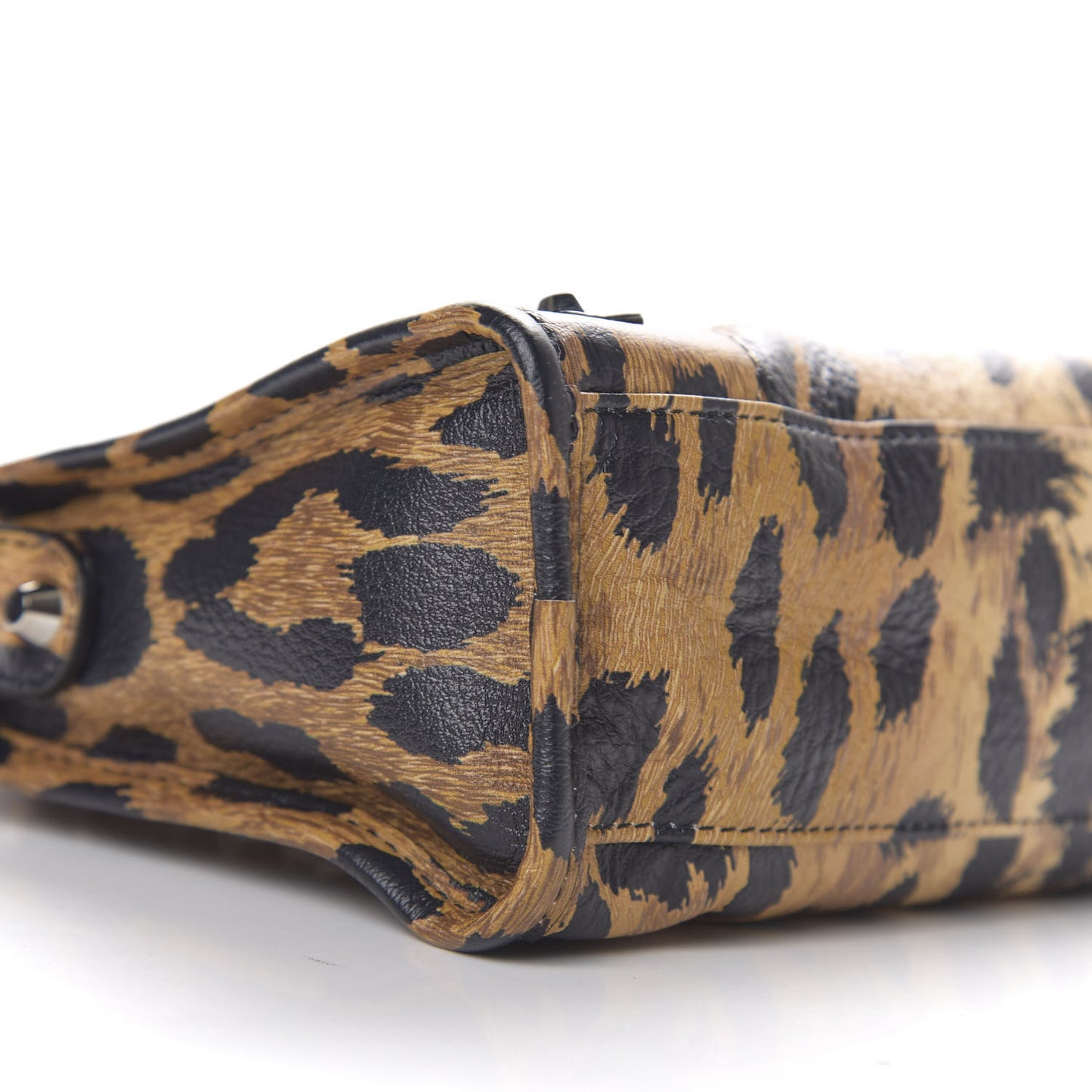 Smooth Calfskin Leopard Print Classic Silver Hardware Mini City Beige