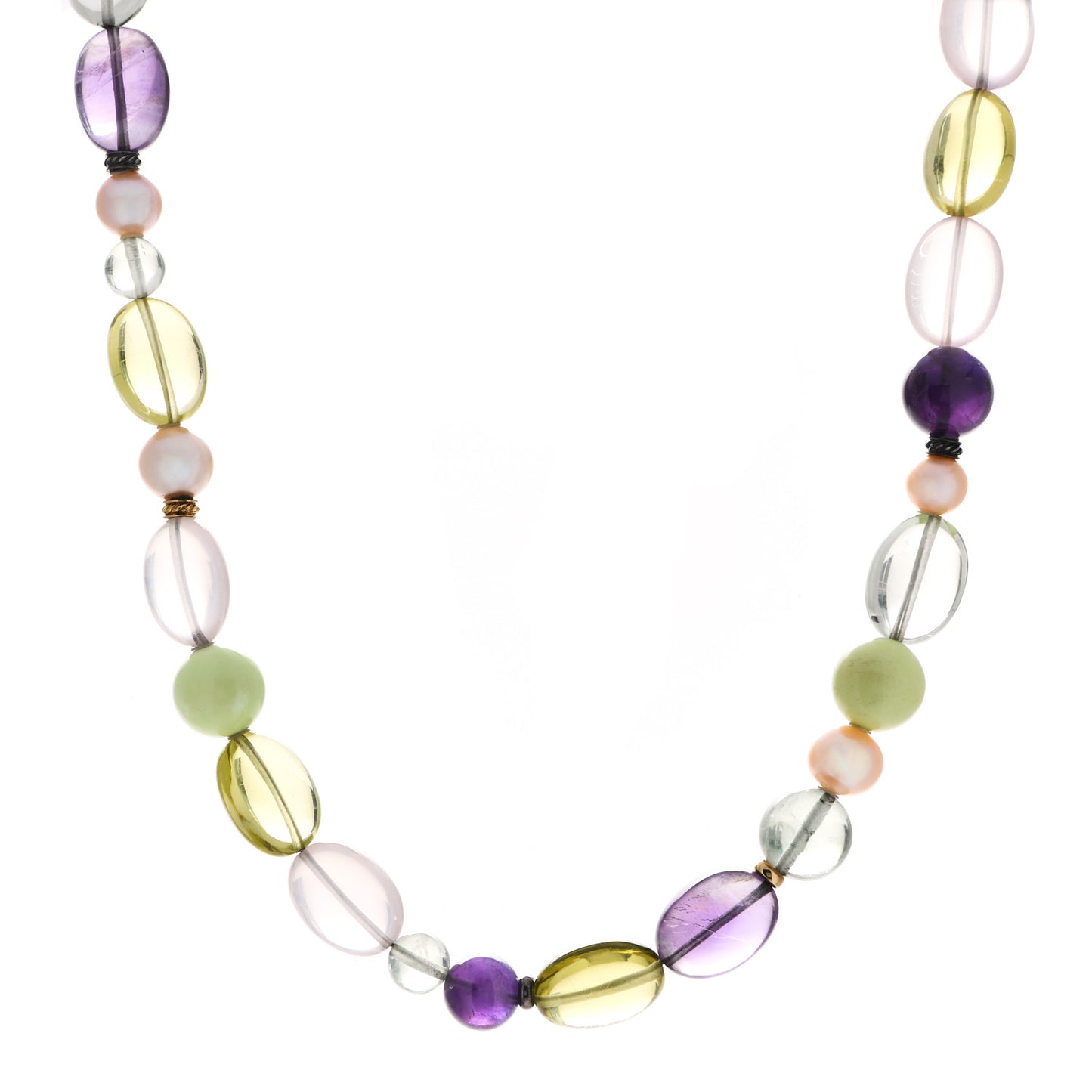 Sterling Silver 18K Yellow Gold Diamond Multi Gemstone Quatrefoil Necklace