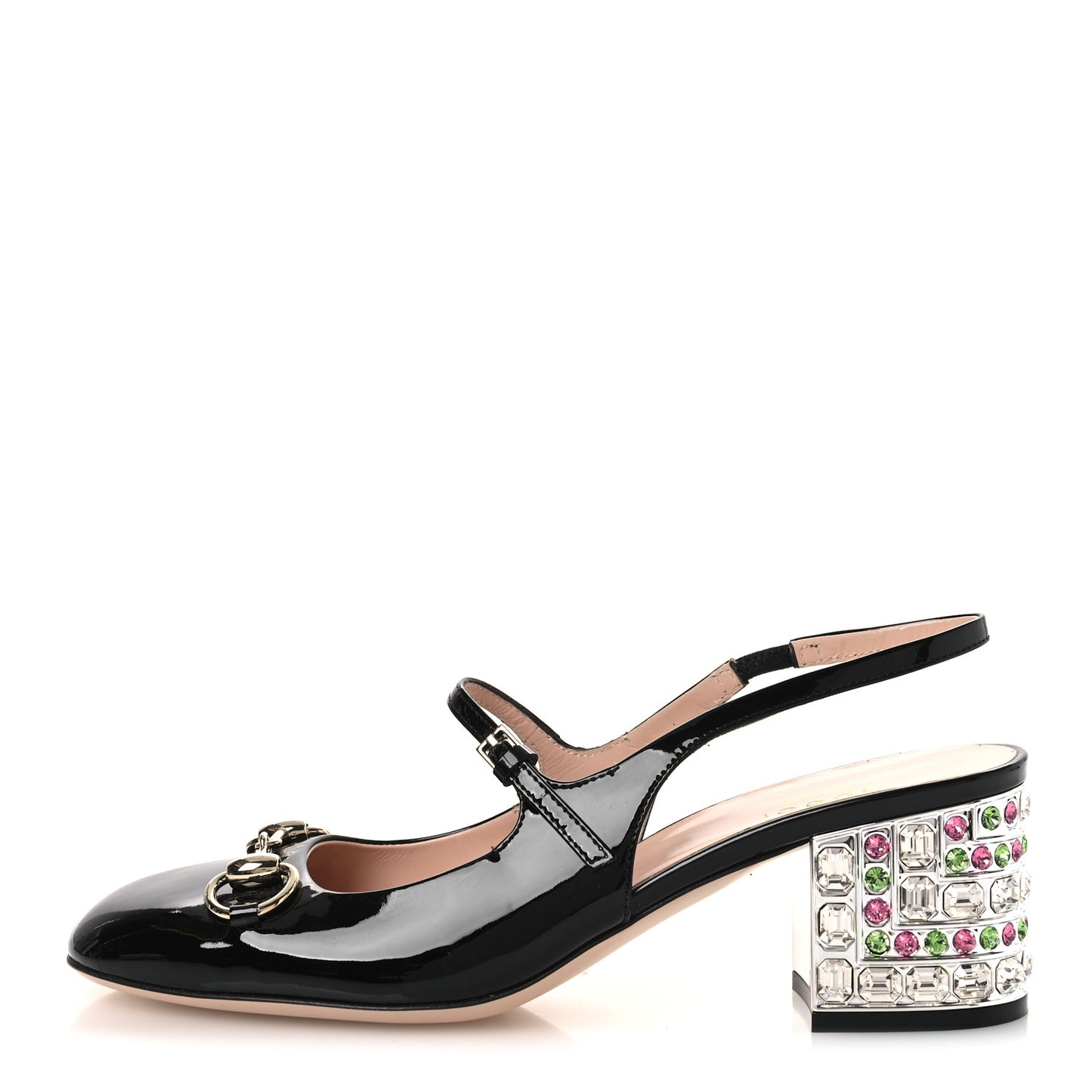 Vernice Crystal Horsebit Charlotte 42mm Slingback Pumps 37 Black Multicolor