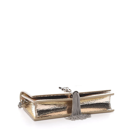 Saint Laurent Metallic Crackled Calfskin Kate Monogram Tassel Chain Wallet Gold 4 of 10