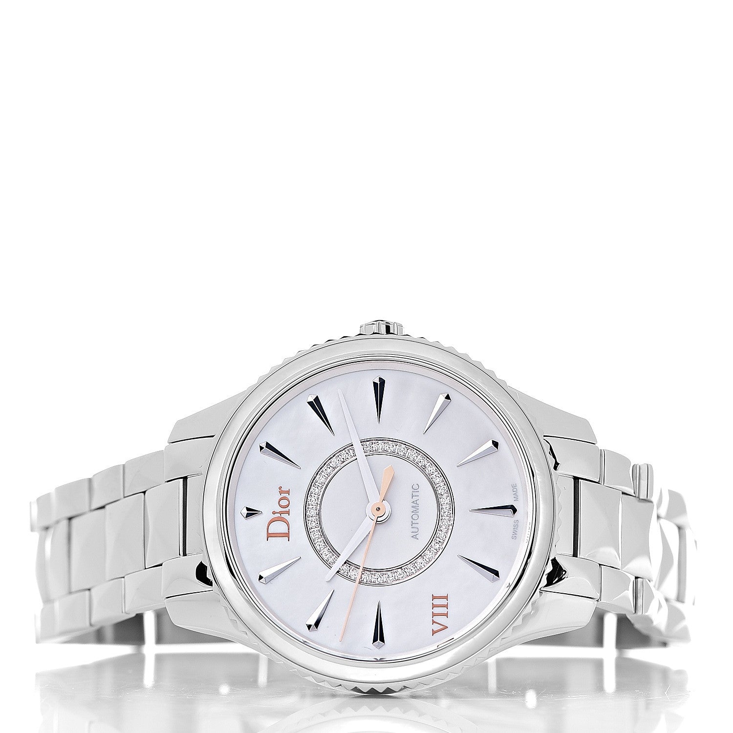 Christian Dior Stainless Steel Diamond Mother of Pearl 36mm Dior VIII Montaigne Automatic Watch 3 of 7