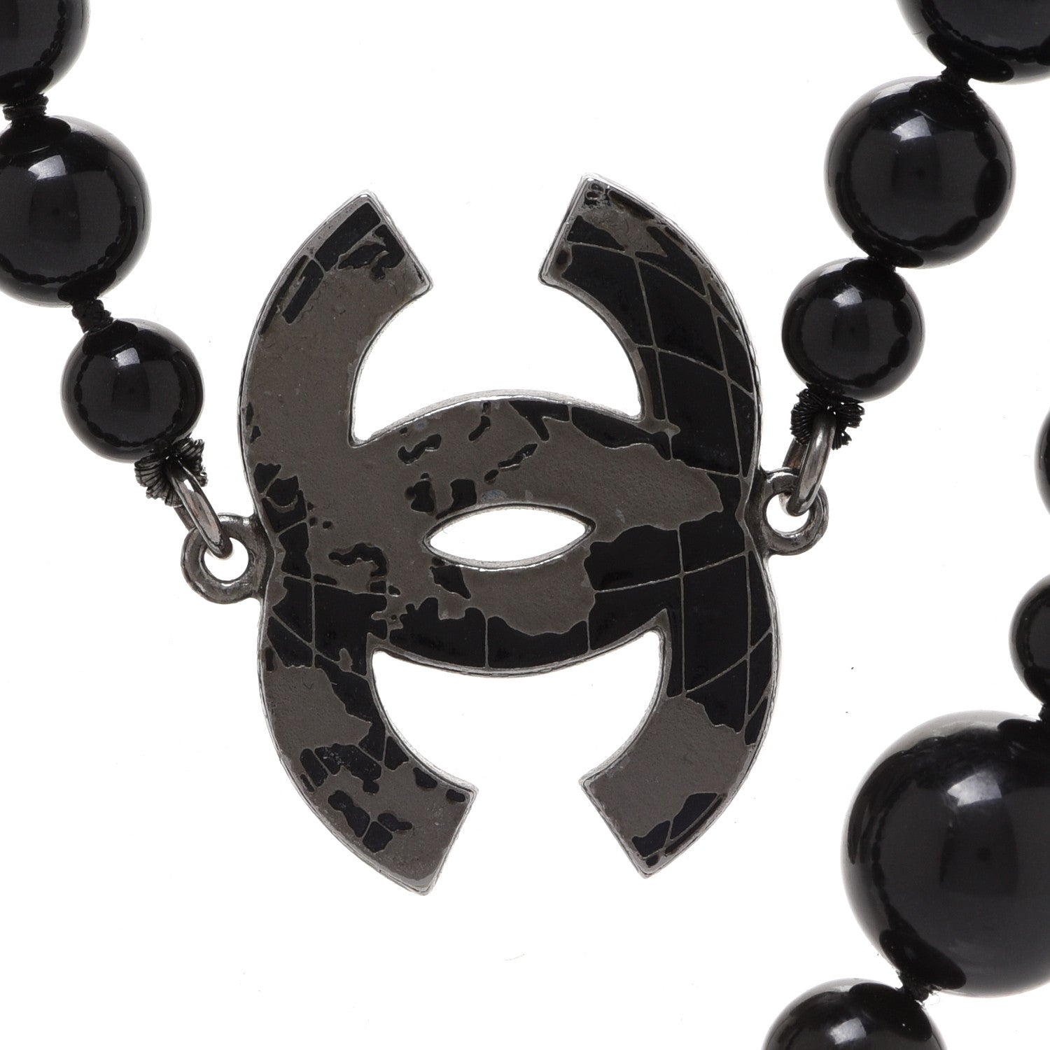Chanel Resin Enamel Beaded CC Map Long Necklace Ruthenium Black 4 of 7