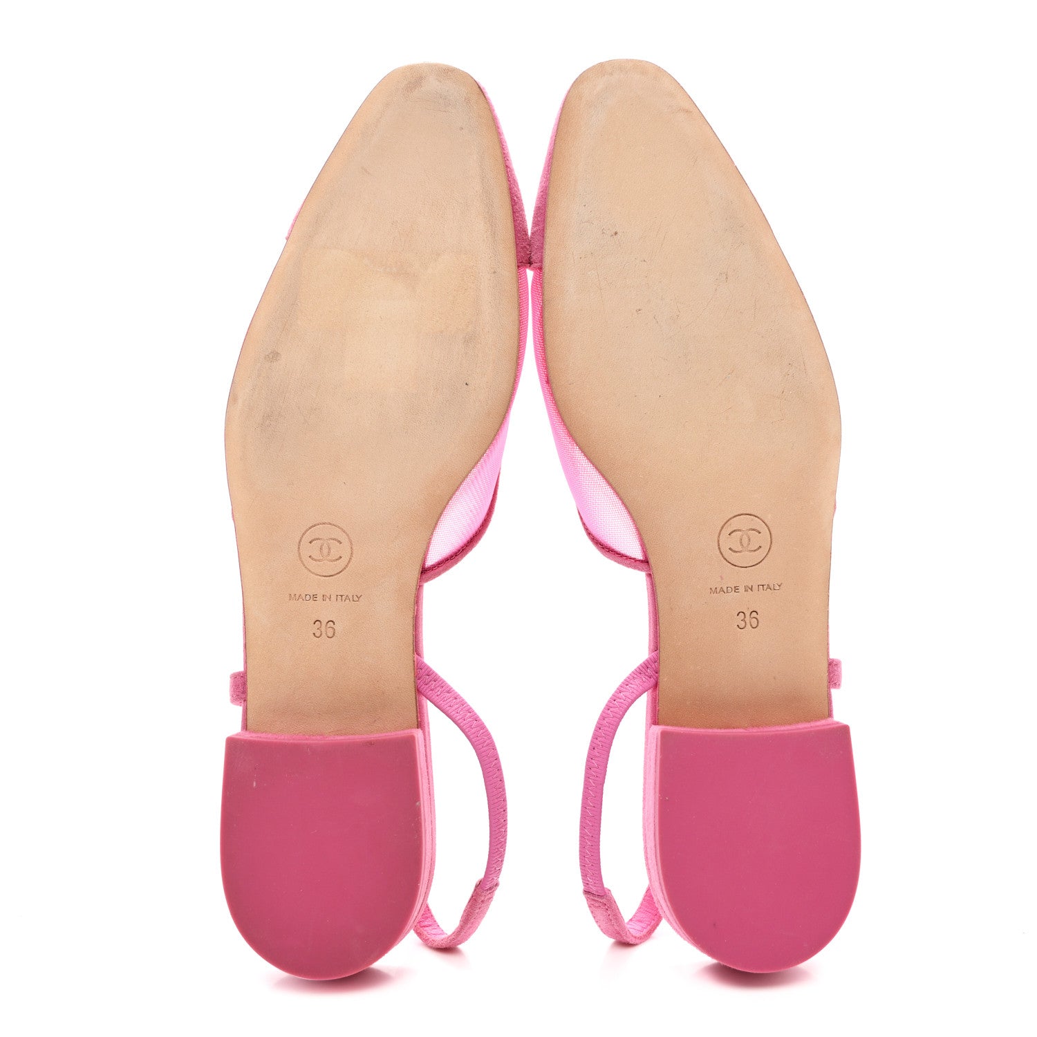 Chanel Mesh Suede Kidskin Cap Toe CC Slingback Flat 36 Pink