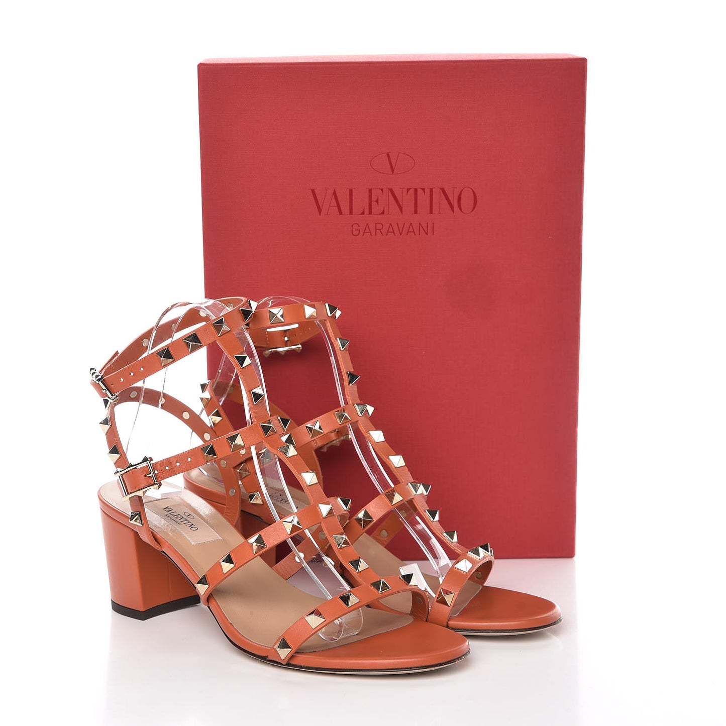 Calfskin Rockstud 60mm City Sandals 38 Orange