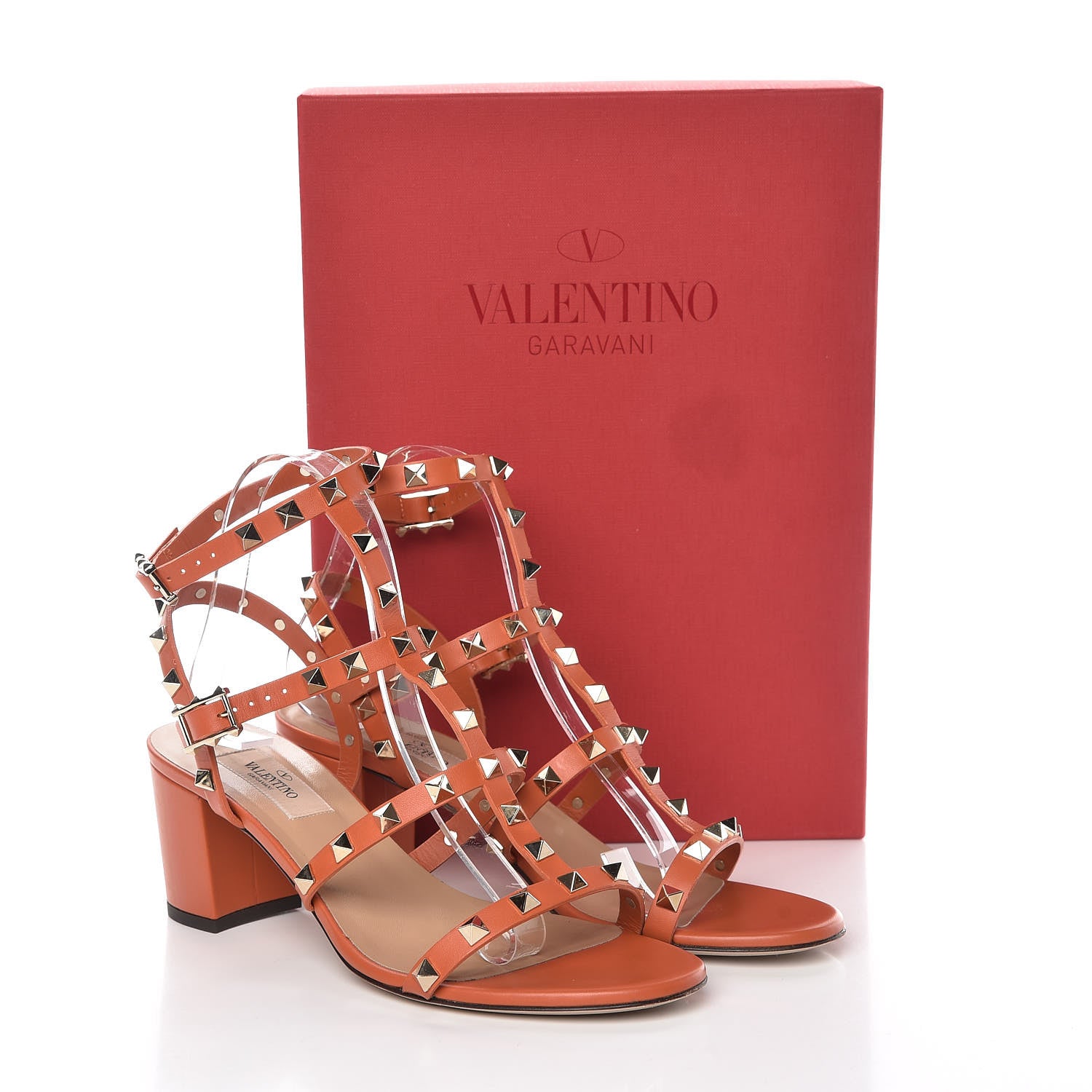 Valentino Garavani Calfskin Rockstud 60mm City Sandals 38 Orange 15 of 15