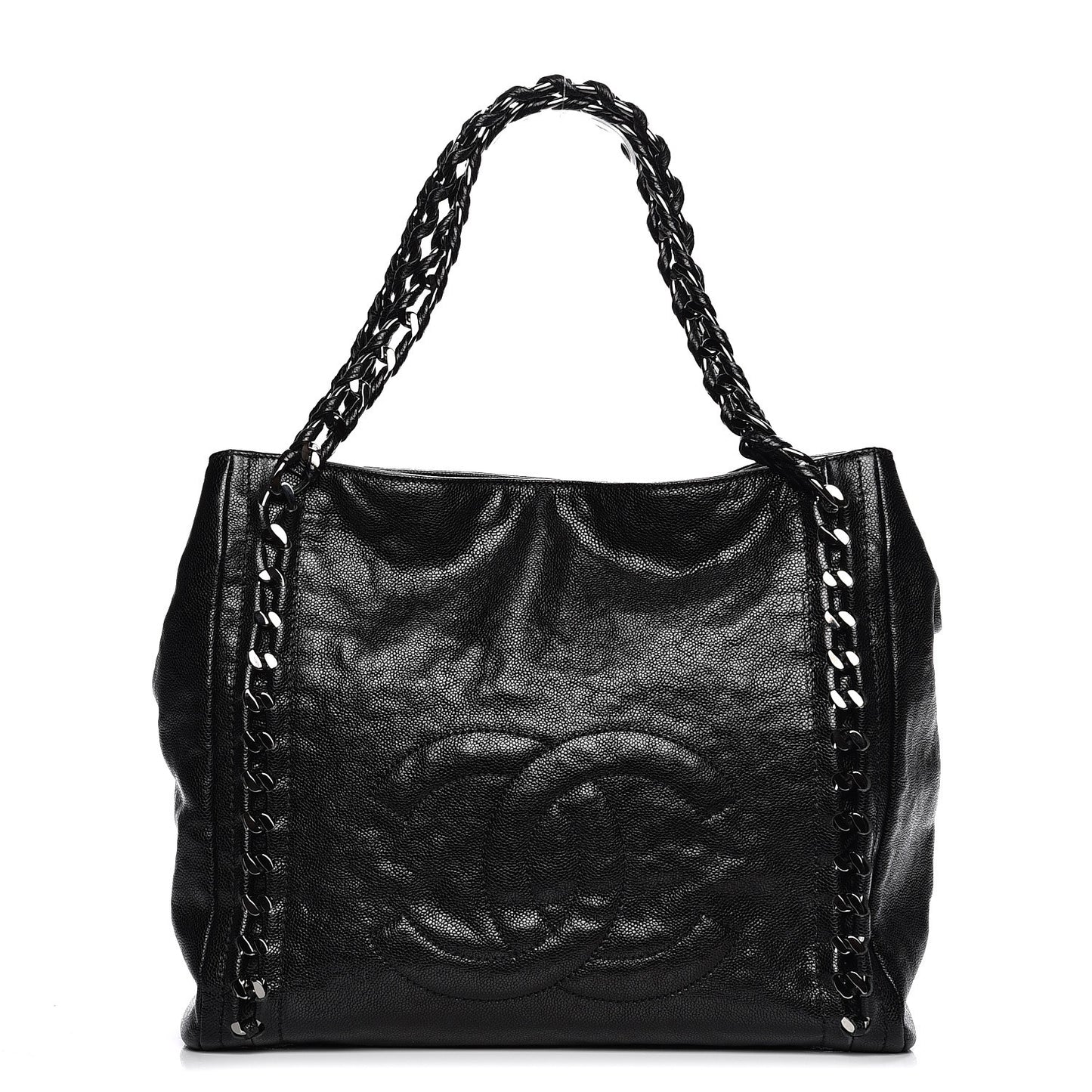 Glazed Caviar Modern Chain Tote Black