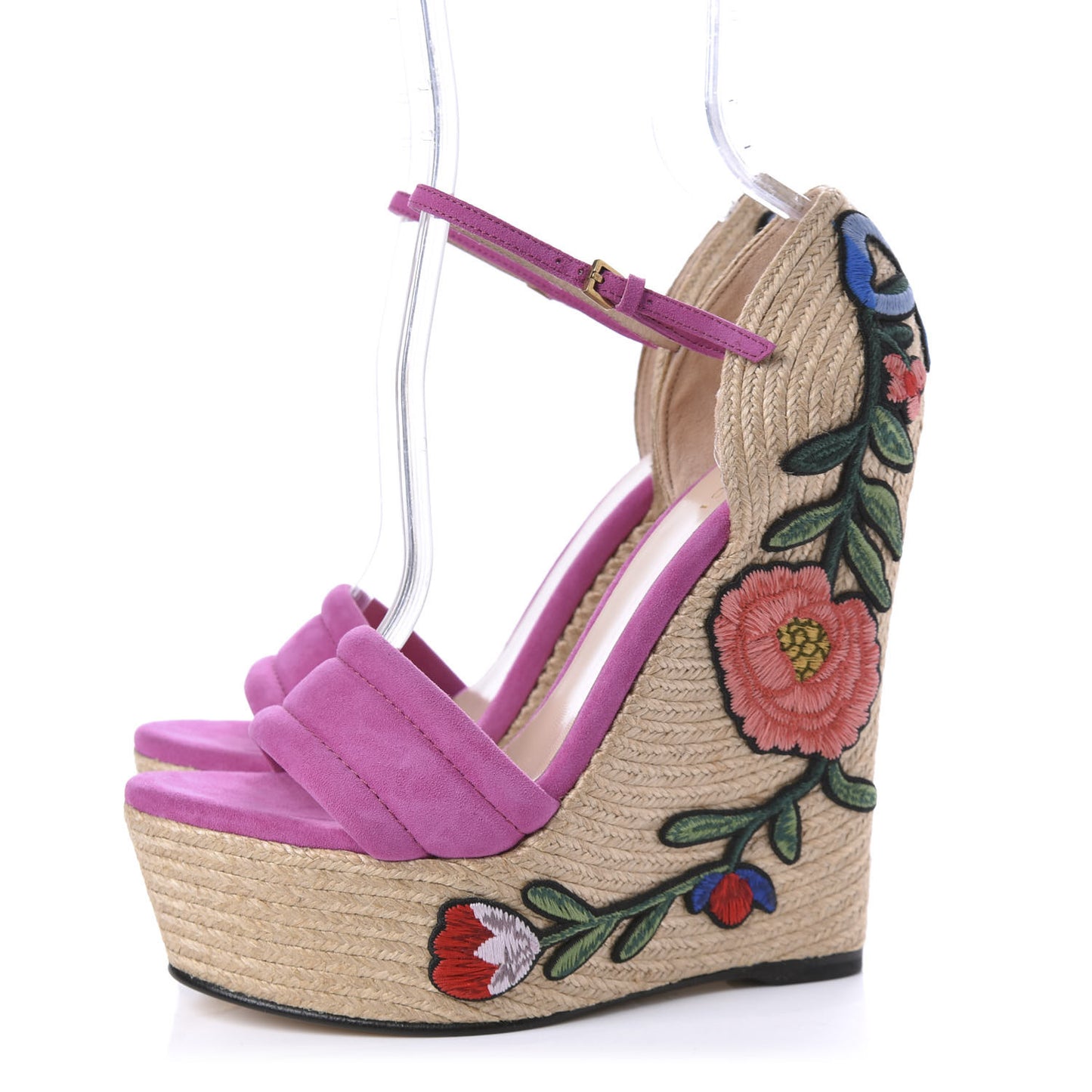 Kid Scamosciato Ophelia Espadrille Platform Wedge Sandals 37.5 Rododendro