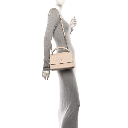 Chanel Grained Calfskin Stitched Small Chevron Chic Top Handle Flap Beige 2 of 11