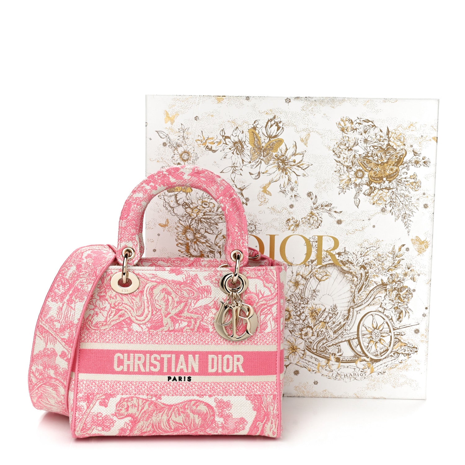 Christian Dior Canvas Toile De Jouy Embroidered Medium Lady D-Lite Peony Pink 13 of 13