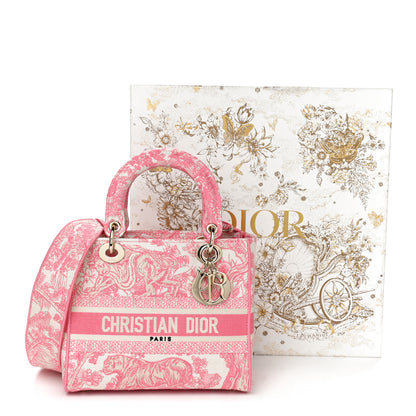 Christian Dior Canvas Toile De Jouy Embroidered Medium Lady D-Lite Peony Pink 13 of 13