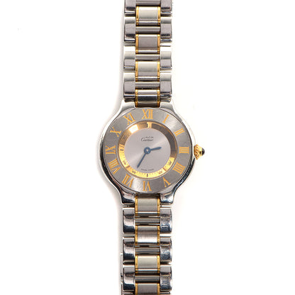 Cartier Stainless Steel 18K Yellow Gold 28mm Must De 21 Quartz Watch 1 of 7