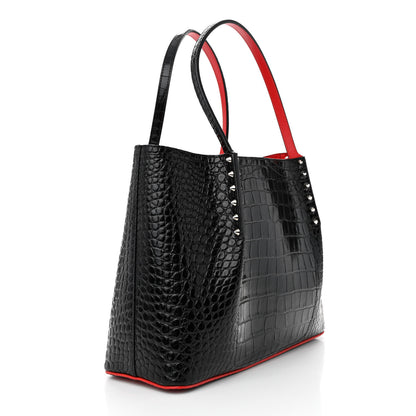 Christian Louboutin Crocodile Embossed Calfskin Spiked Small Cabarock Shopper Tote Black 3 of 15