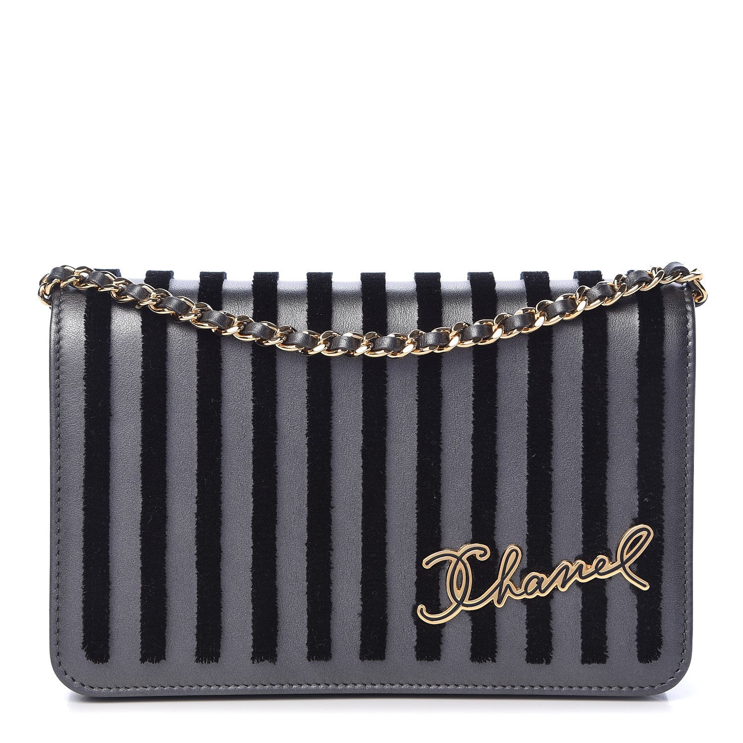 Chanel Iridescent Calfskin Velvet Stripe Wallet On Chain WOC Purple 1 of 11