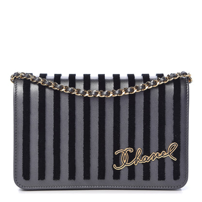 Chanel Iridescent Calfskin Velvet Stripe Wallet On Chain WOC Purple 1 of 11