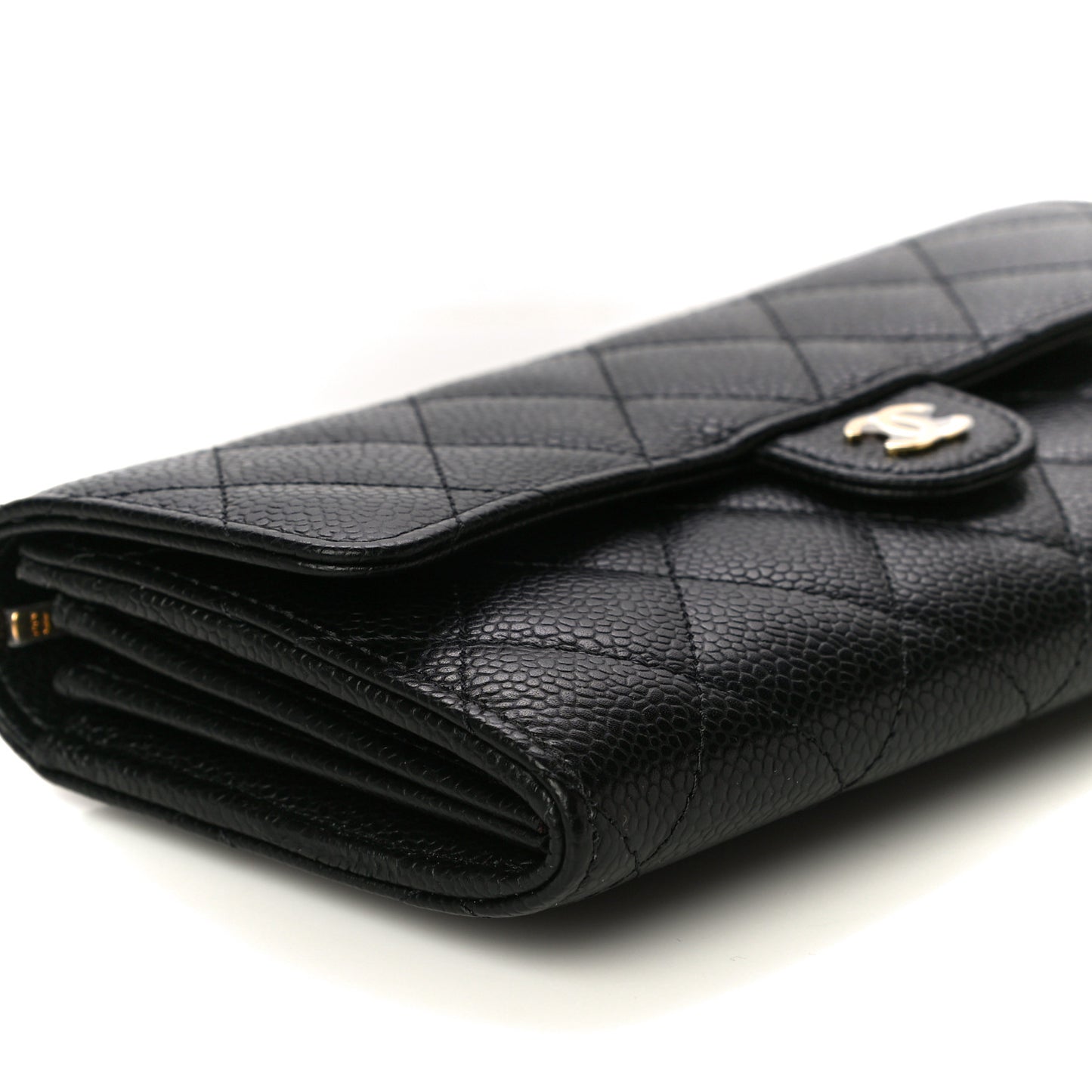 Caviar Quilted Large Gusset Flap Wallet Black