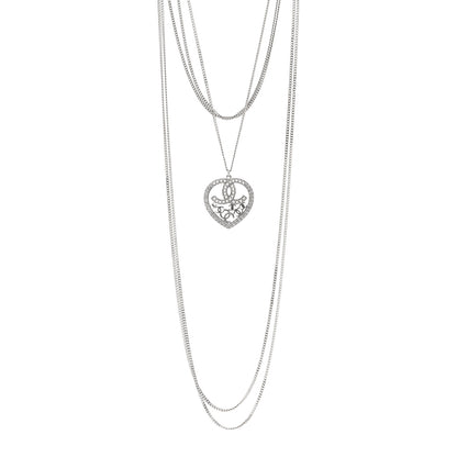Chanel Crystal Heart CC Multi Strand Chain Necklace Silver 1 of 6
