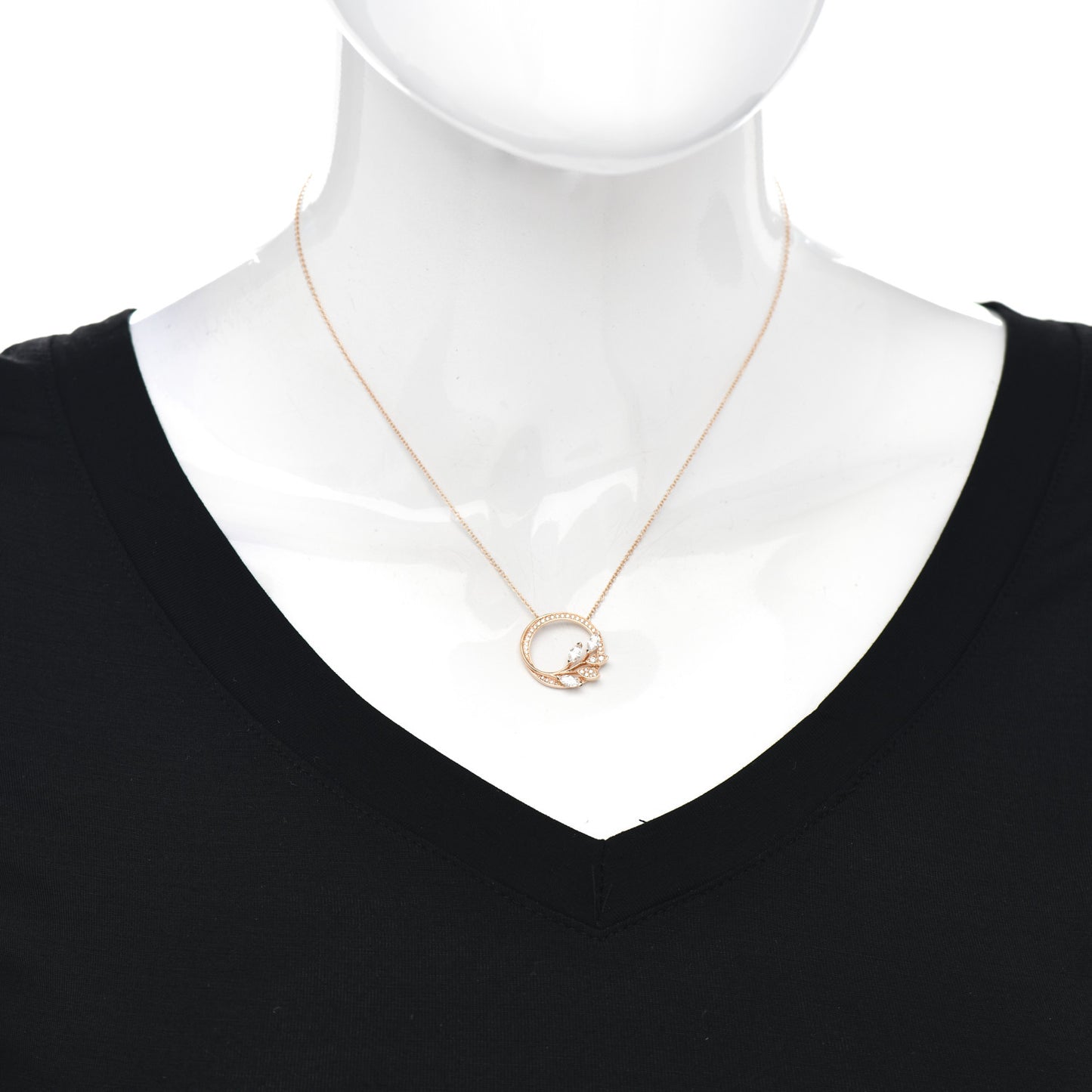 18K Rose Gold Diamond Victoria Vine Circle Pendant Necklace