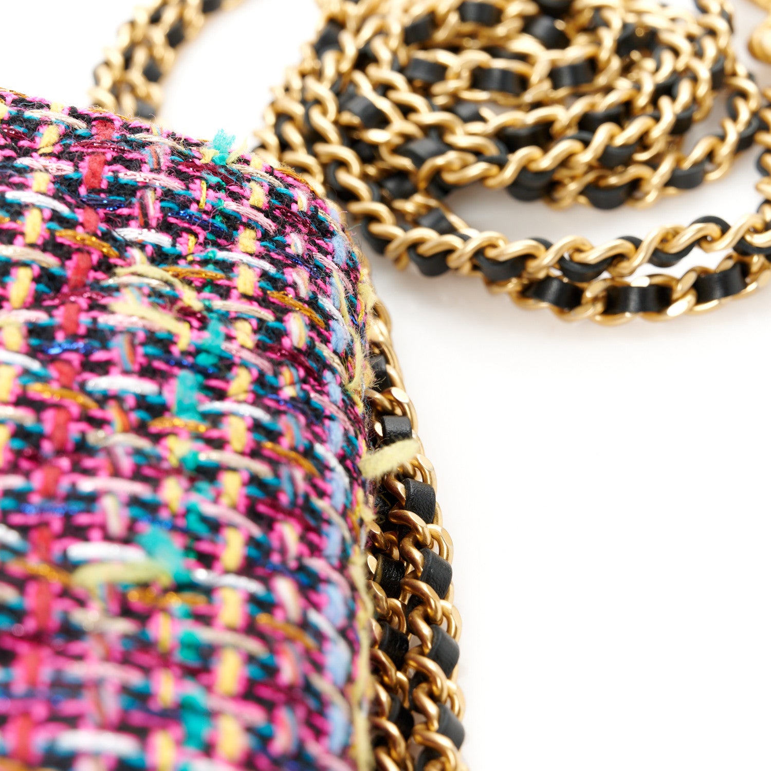 Chanel Tweed Quilted CC Mini Wallet On Chain WOC Pink Multicolor 13 of 14