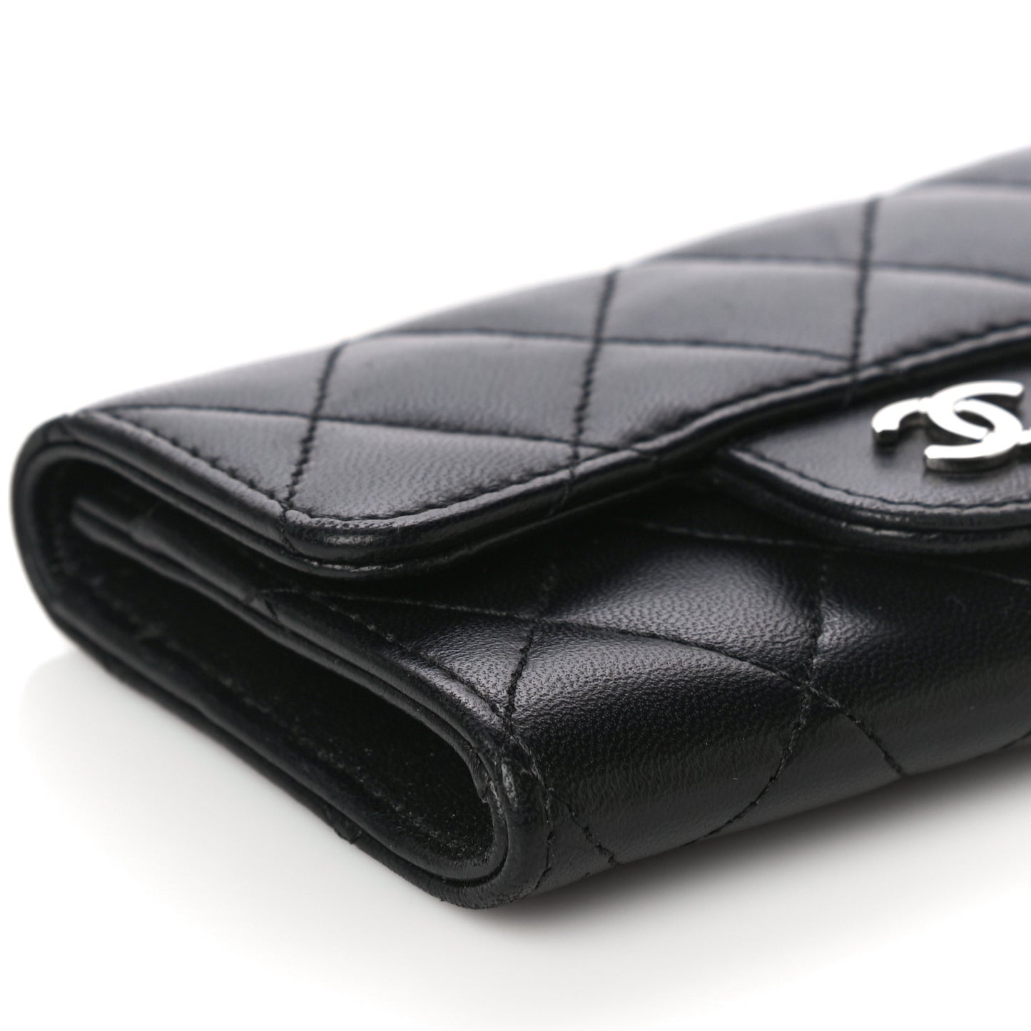 Lambskin Quilted Flap Card Holder Black