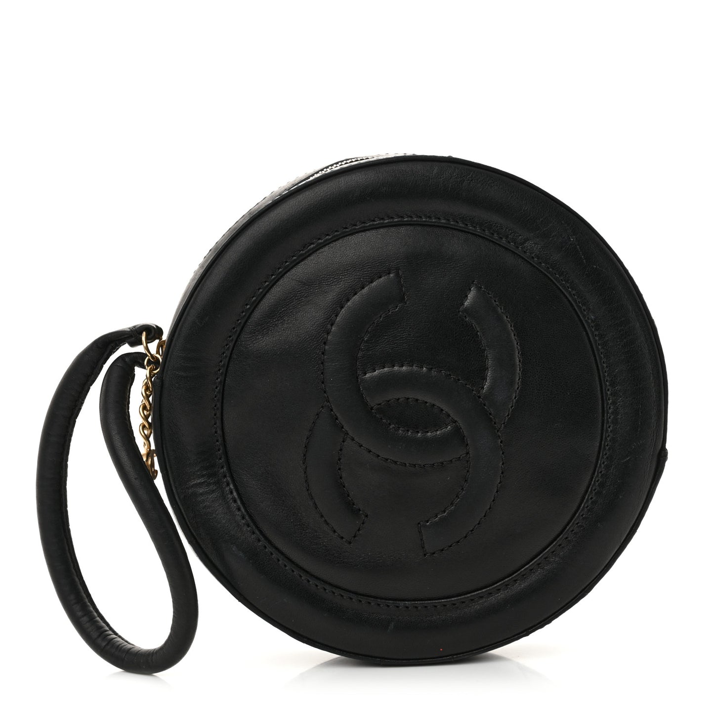 Lambskin Square Quilted Round Shoulder Bag Black