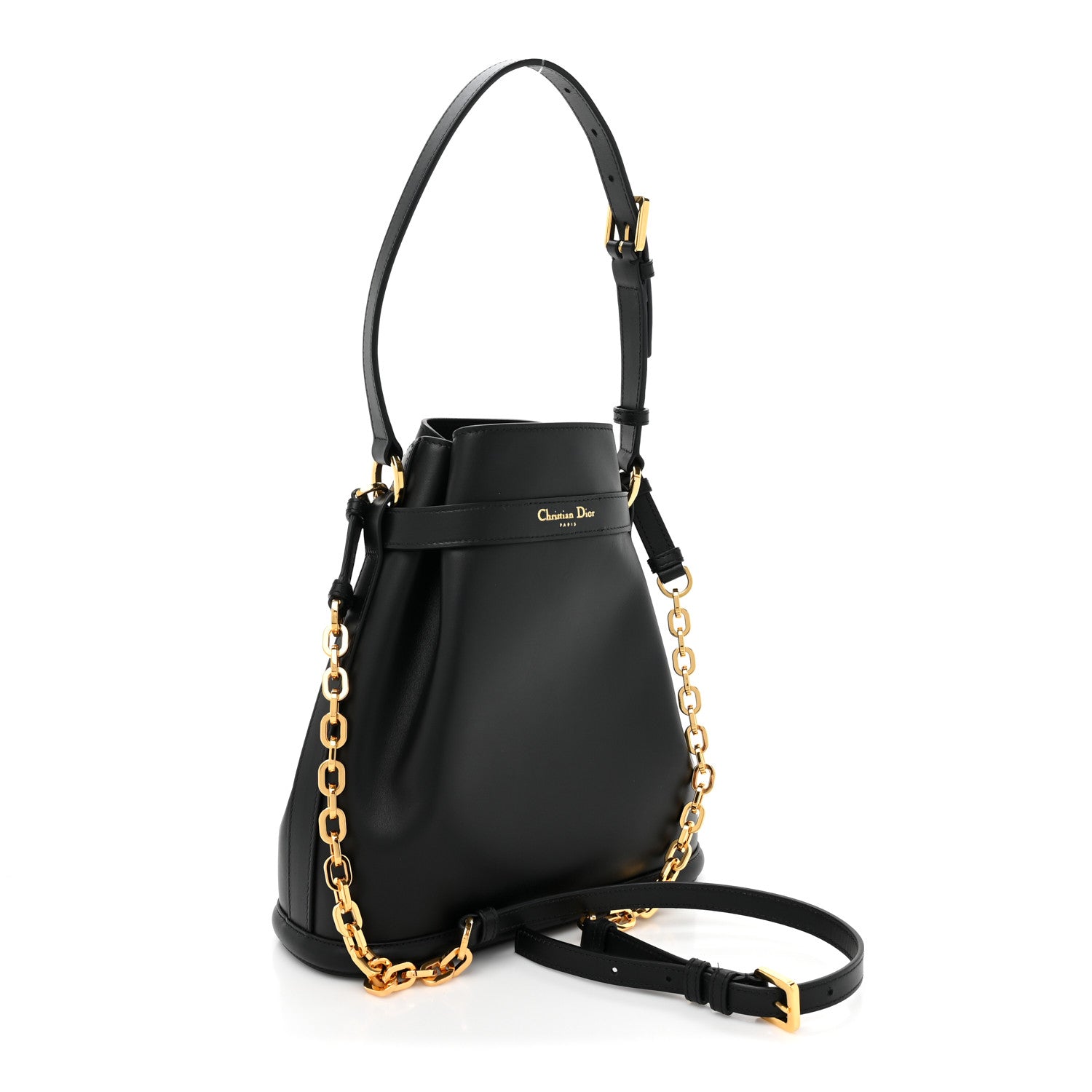 Christian Dior Calfskin CD Embossed Medium C'est Chain Bucket Bag Black 3 of 8