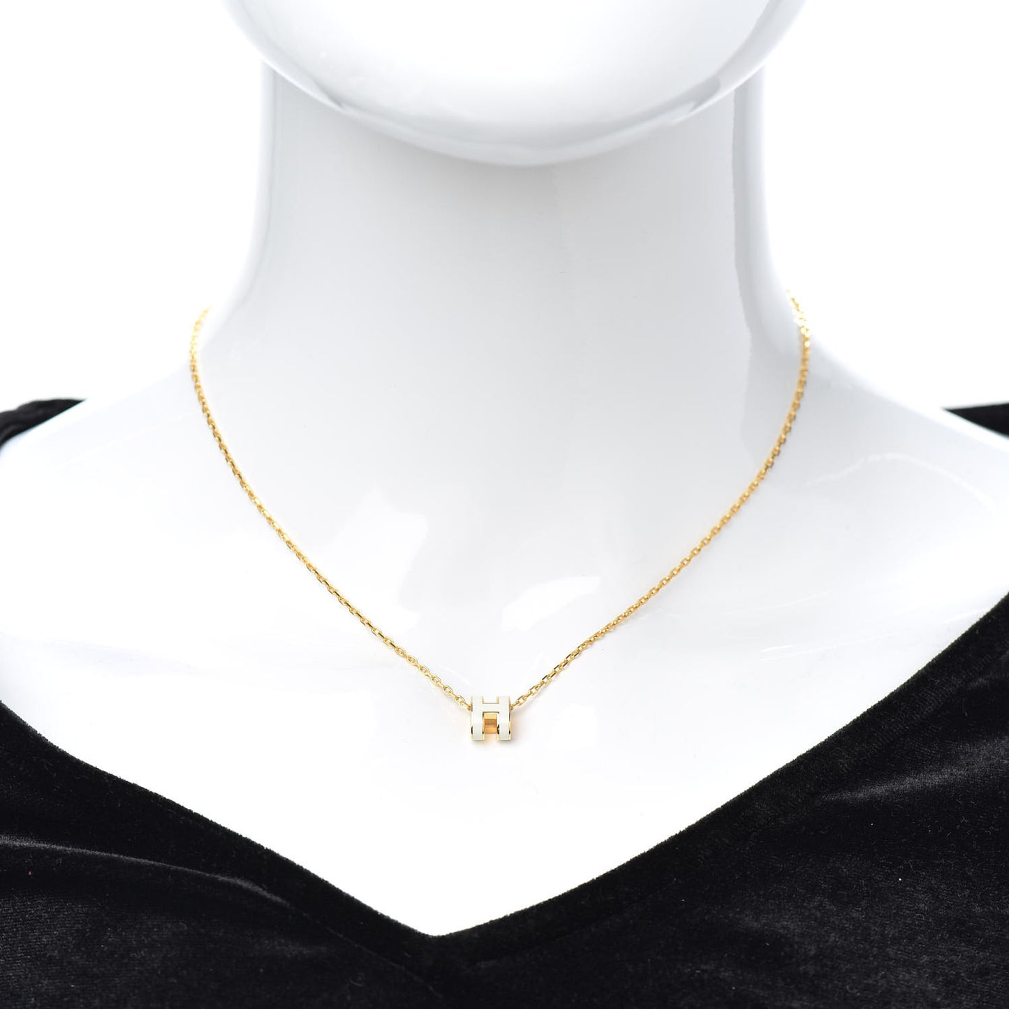 Lacquered Gold Mini Pop H Pendant Necklace White